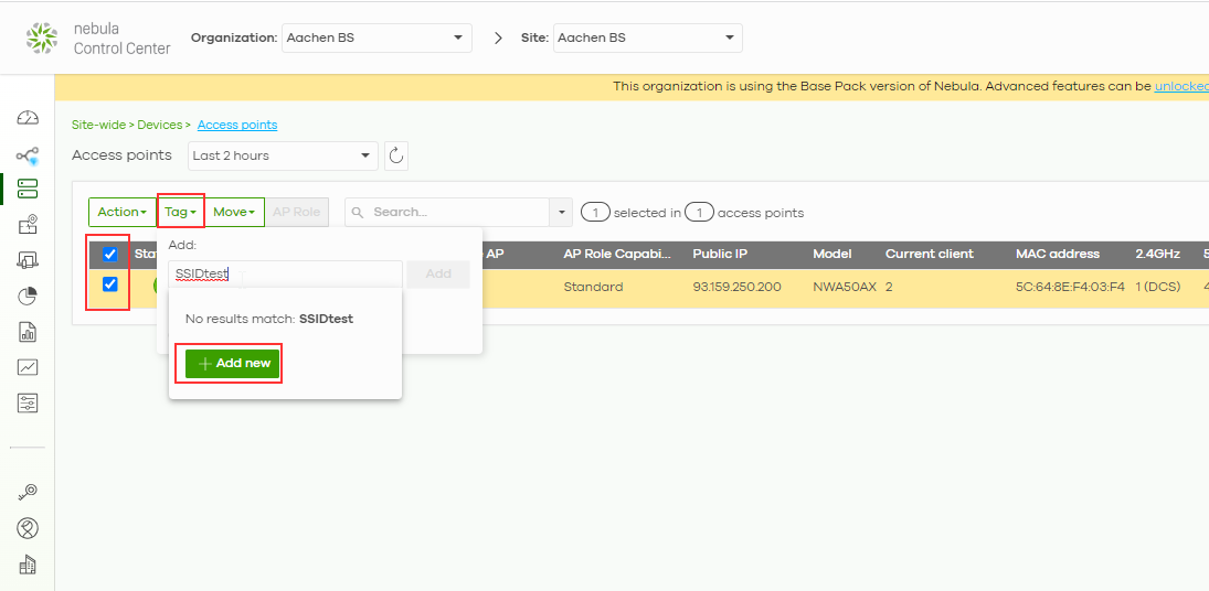 Nebula [SSIDTags] different SSIDs to different Access Points in