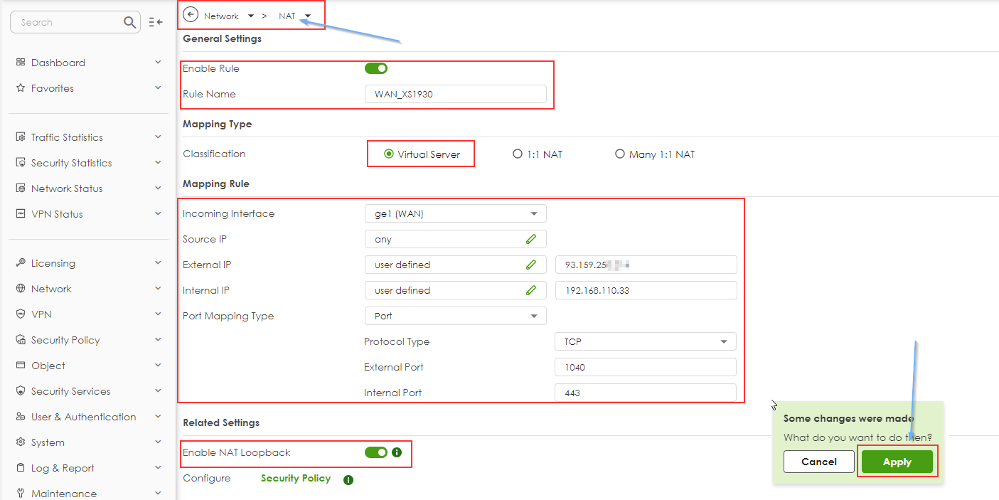 Zyxel Virtual Server (Port Forwarding) [NAT] - как настроить Virtual Server  (Port Forwarding) на брандмауэре Zyxel USG Flex H Series – Zyxel Support  Campus EMEA