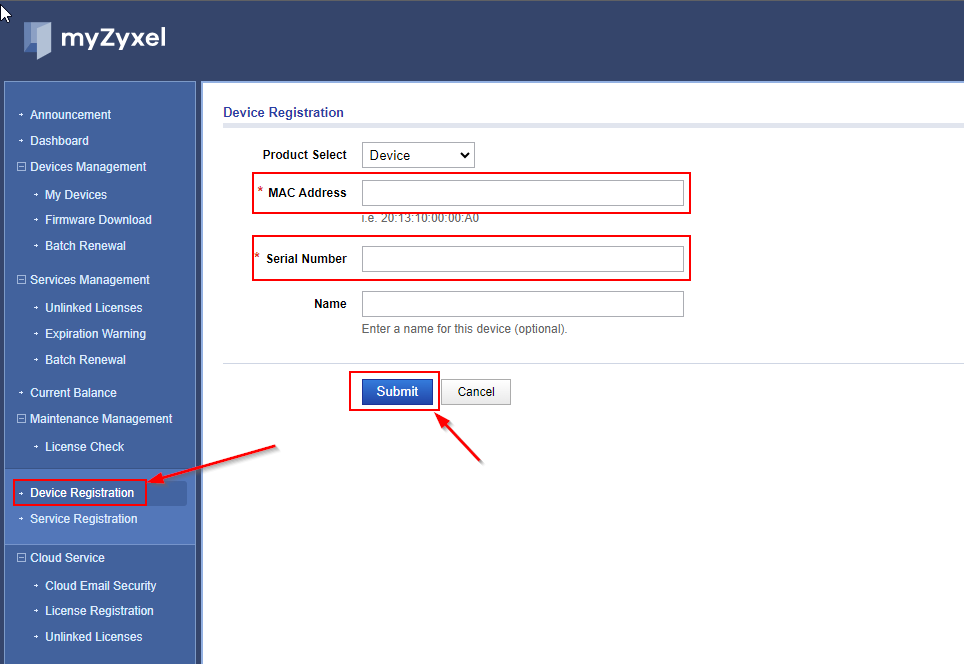 Zyxel Firewall [MyZyxelPortal] - jak zarejestrować, wyrejestrować