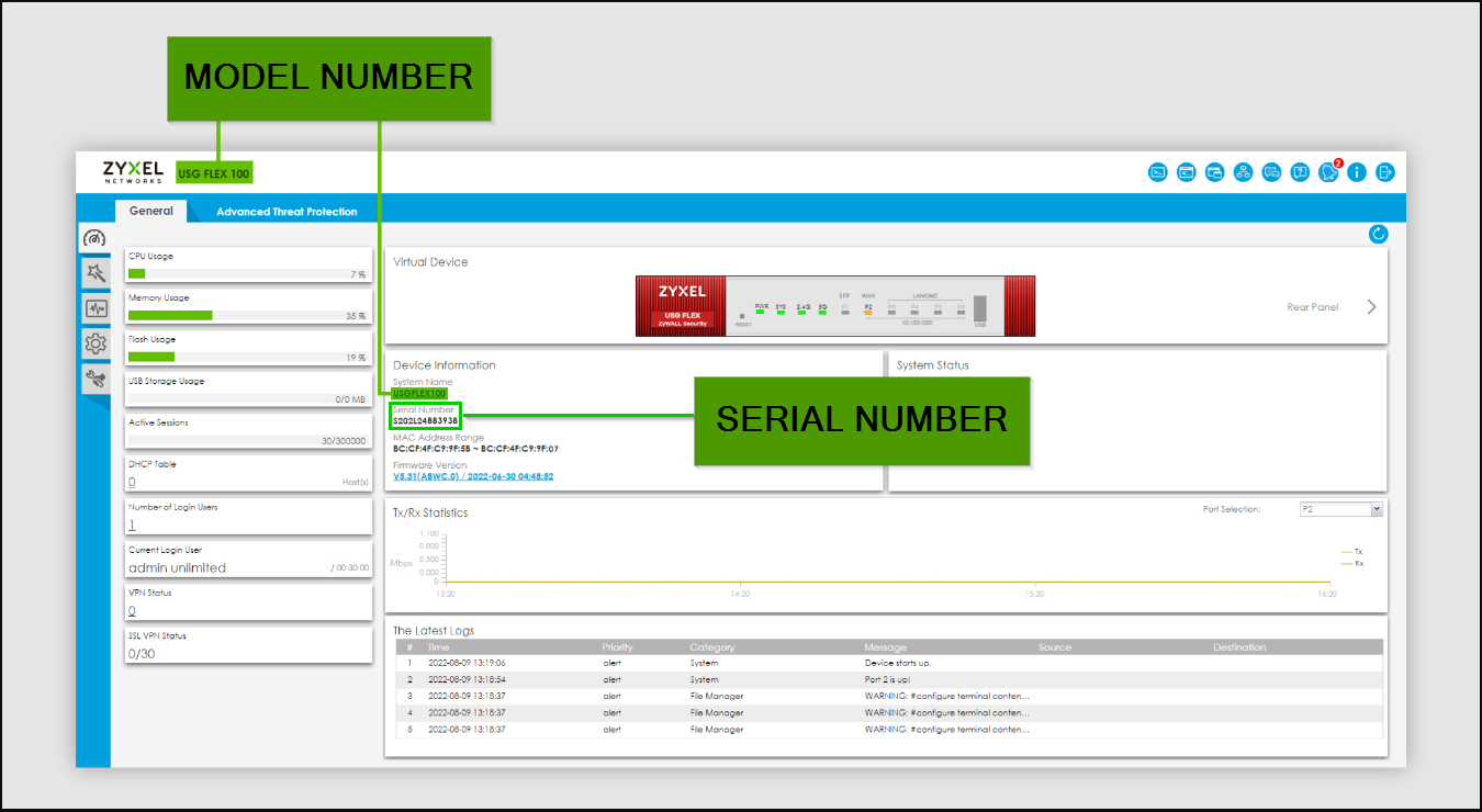 Zyxel Cihaz Seri Numarası [SN / Model] - Seri Numarasını veya