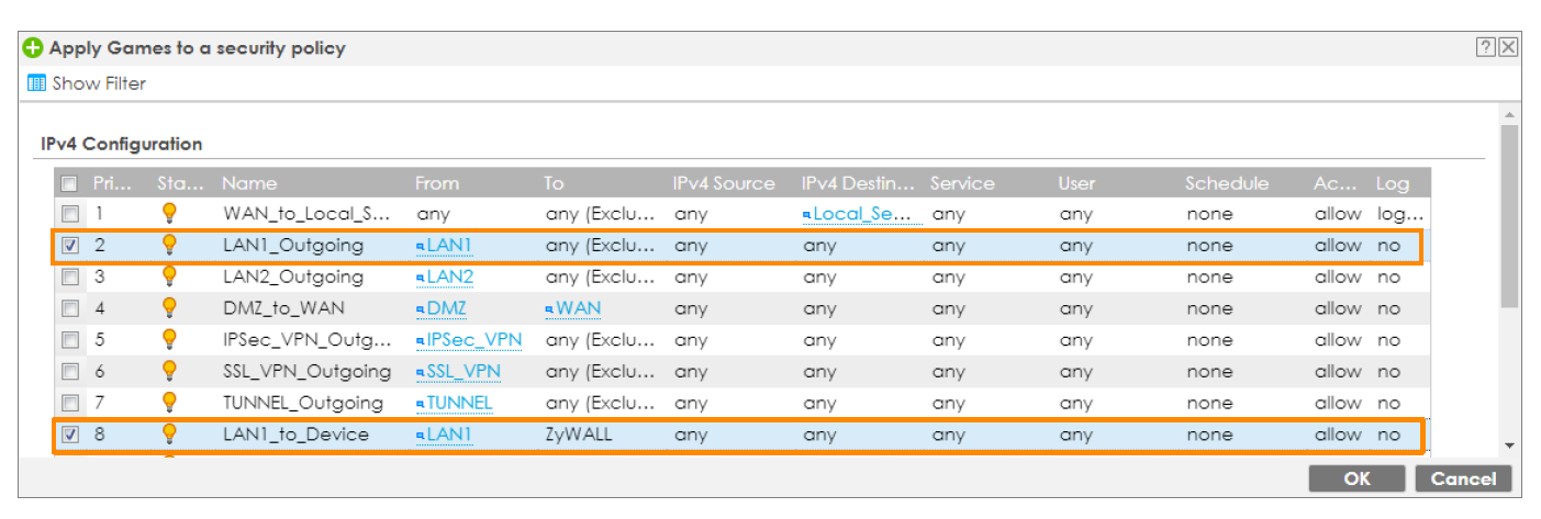 DNS content filter settings page