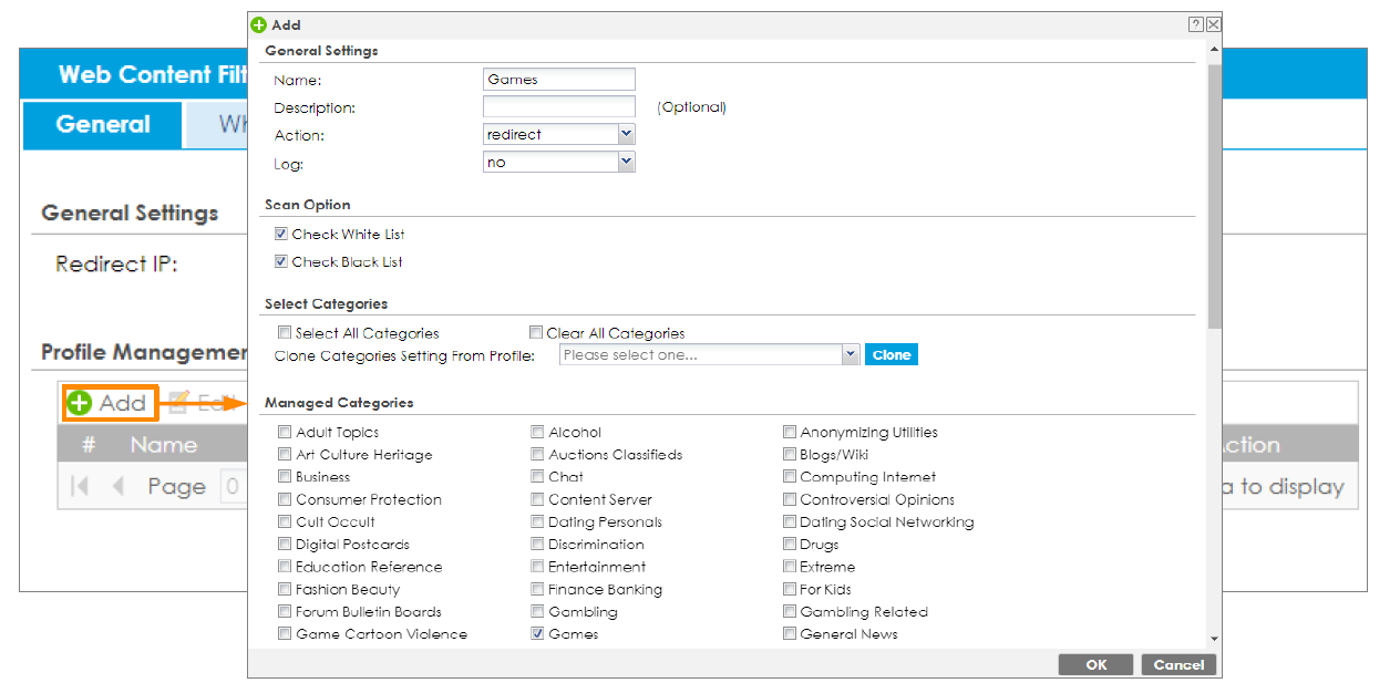 DNS content filter menu path