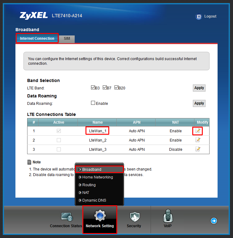 to configure bridge mode on LTE7410? Zyxel Support Campus EMEA