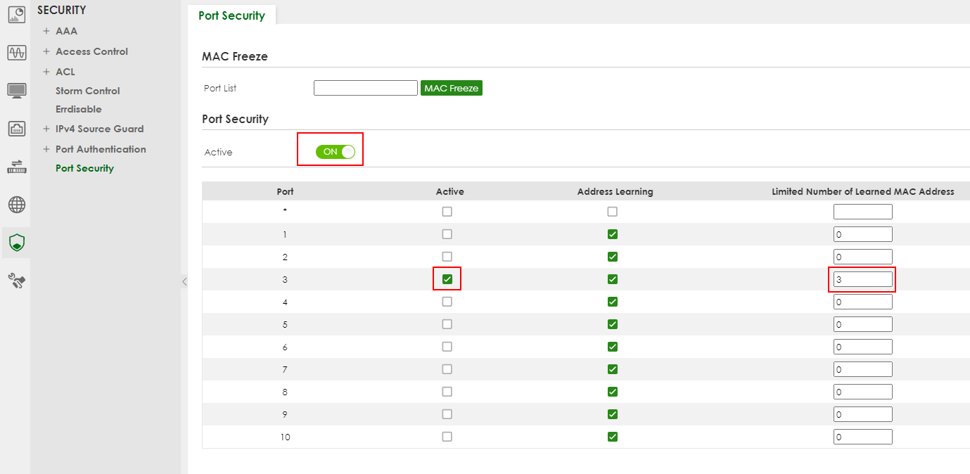 Configure Port Security