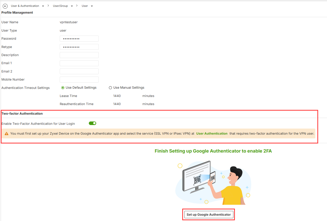 Two-Factor with Google Authenticator Flow