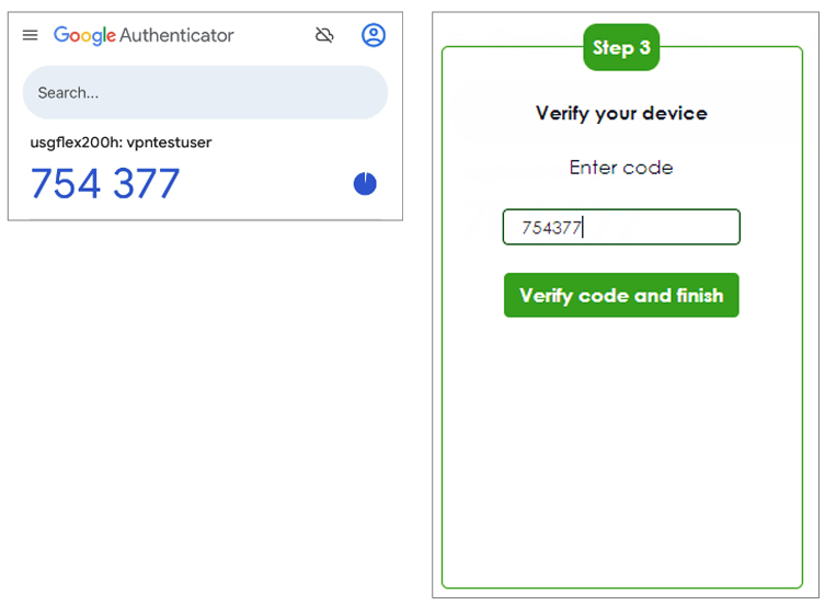 Verify code and finish